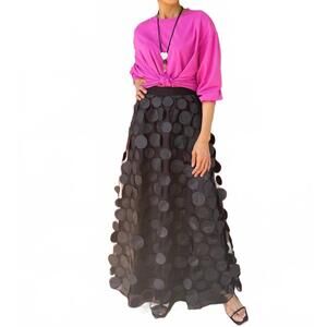 NEW NOEN circle appliqué mesh maxi skirt in black